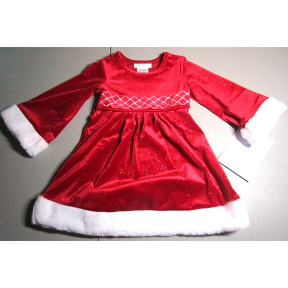 Bonnie Jean Toddler Girl's Smocked Santa Dress Size 2T Red Velvet with Glitter - Picture 1 of 8